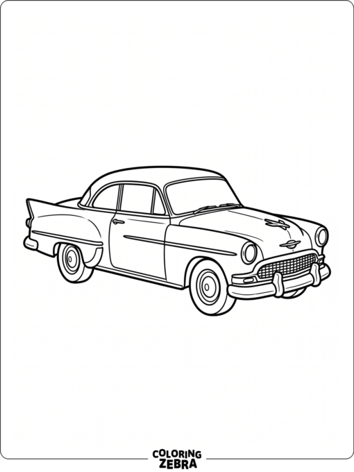 A 1950s coupe with tail fins and chrome trim
