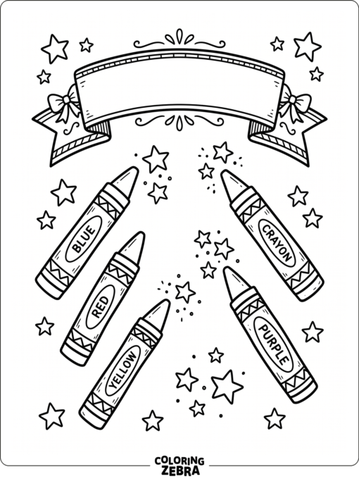 Crayons and stars around a blank banner