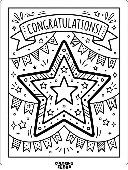 Large star and flag shapes with a banner
