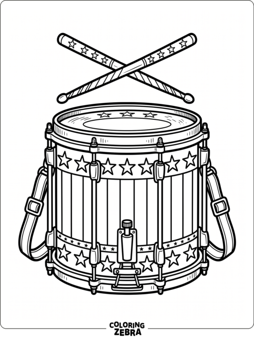 A drum with stars, stripes, and drumsticks
