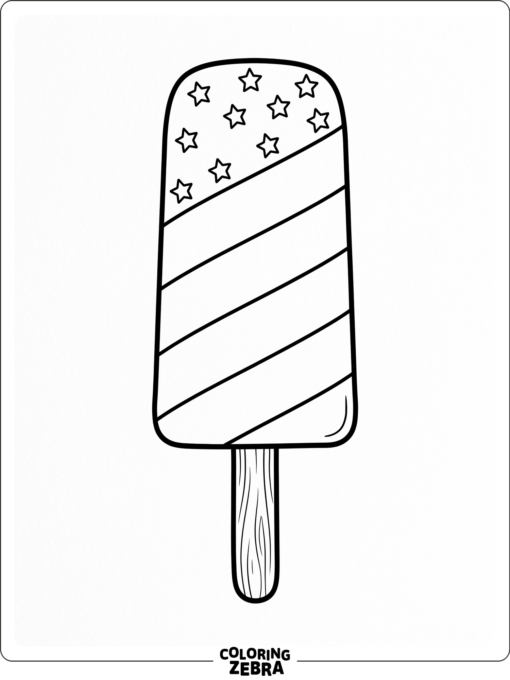 A striped popsicle with star sprinkles on a stick
