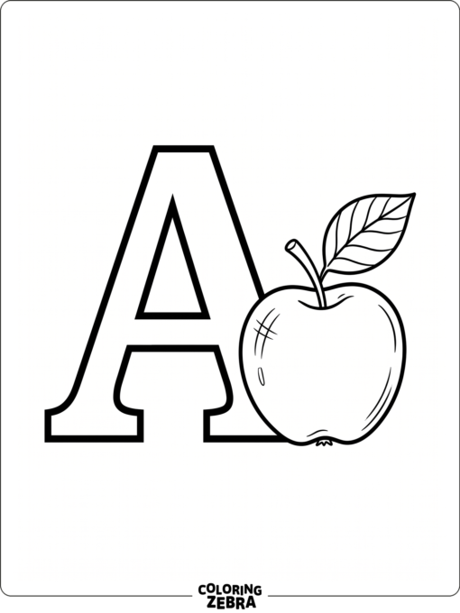 An uppercase A with a simple apple and leaf