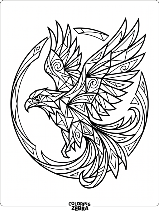 An abstract eagle with geometric shapes