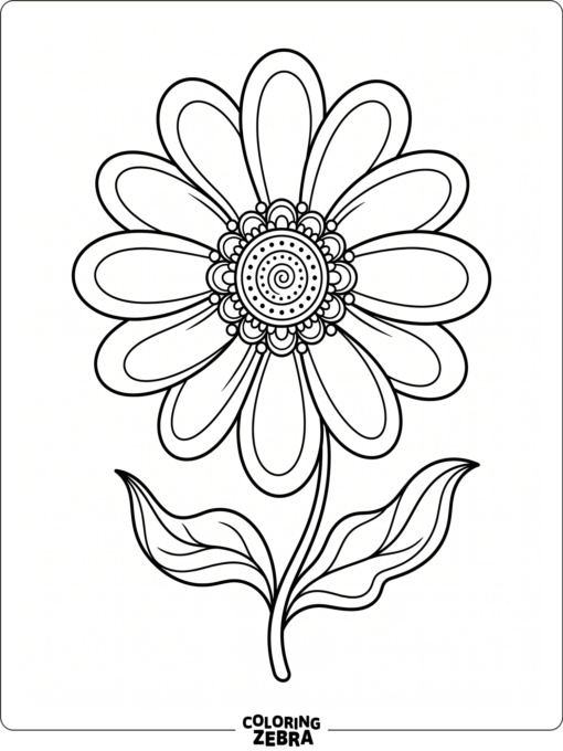 A stylized flower with curved petals and a decorative center