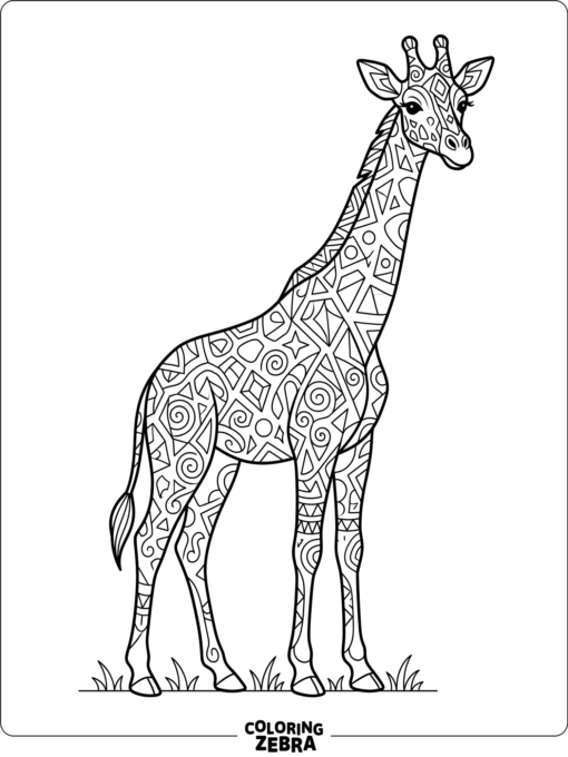 An abstract giraffe with geometric shapes and simple spots