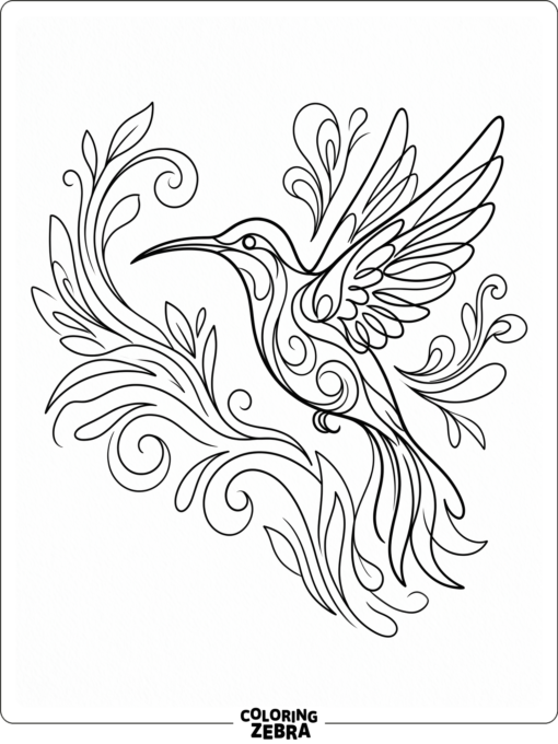 An abstract hummingbird with flowing curved shapes