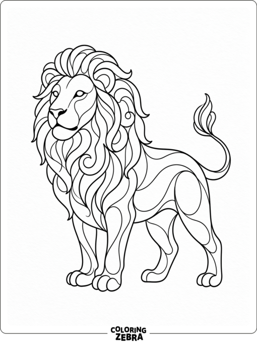 A lion formed with abstract shapes and curves
