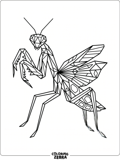 An abstract mantis made with geometric shapes and lines