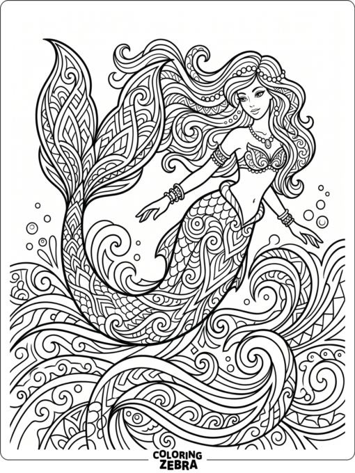 An abstract mermaid with geometric fins and waves