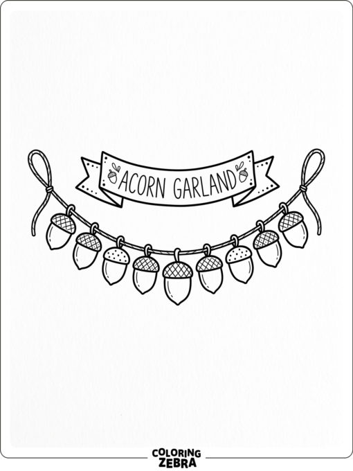 An acorn garland hanging across a banner