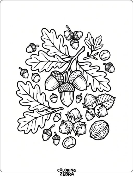 A nature cluster with acorns and leaves