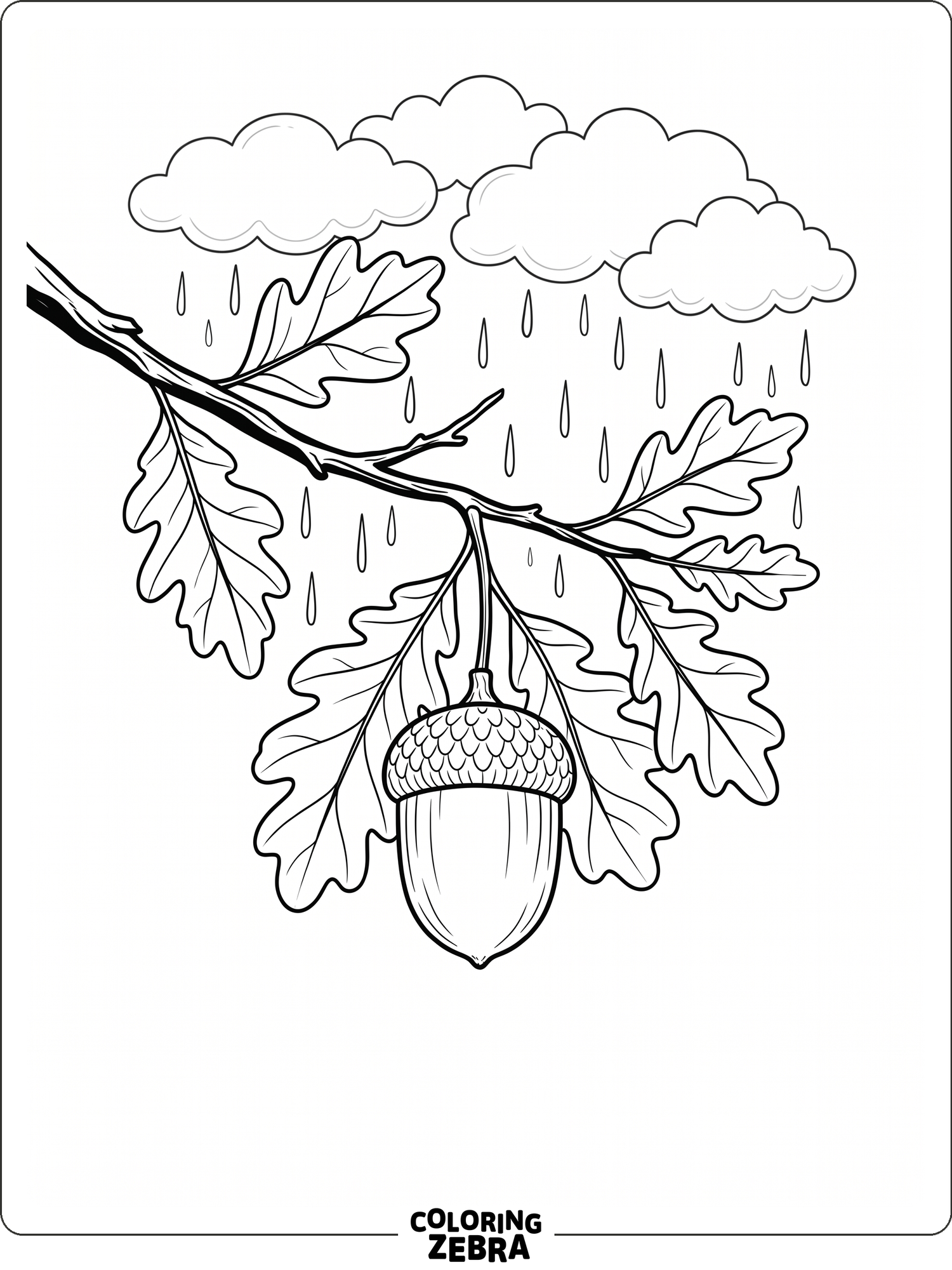Light raindrops fall from clouds into a quiet puddle
