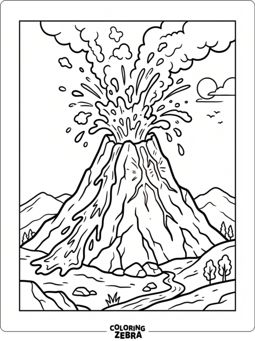 An active volcano with lava bursting from the top