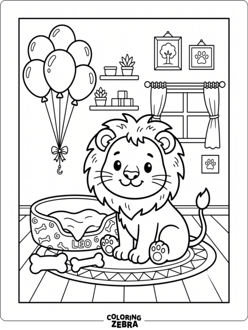 A cute lion in a cozy pet room