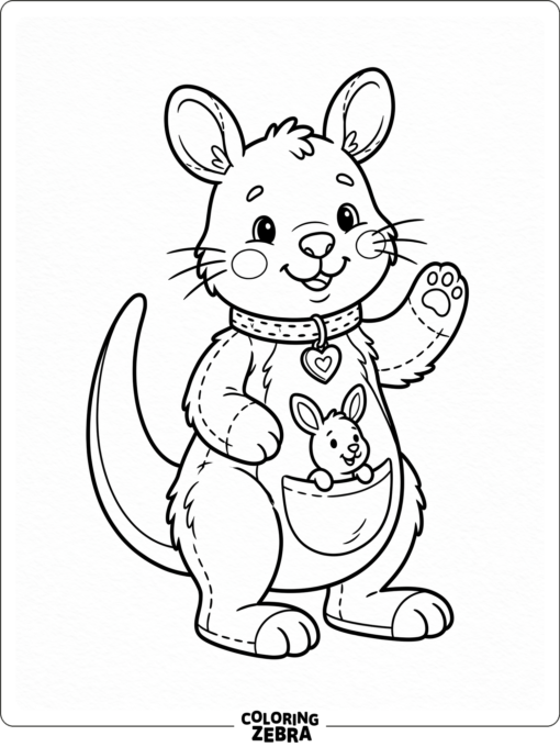 A toy kangaroo pet character with a collar and heart tag