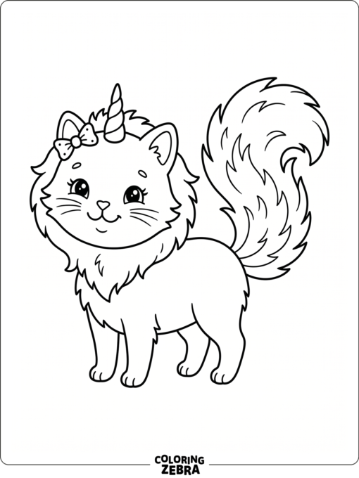 An adorable unicorn cat with a tiny bow