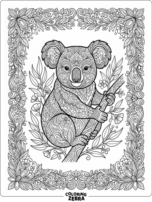 An ornamental koala with leaf patterns