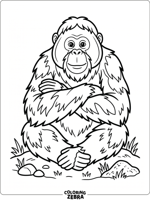 A large adult orangutan sitting calmly with crossed arms