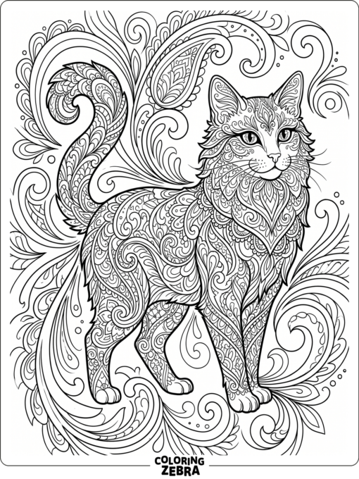 An advanced cat design with lace patterns and swirling shapes