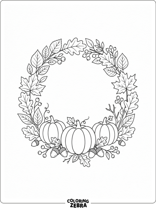 A simple autumn wreath with pumpkins and leaves