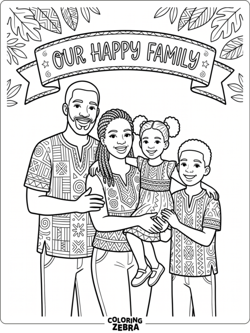 Smiling African American family with heritage details