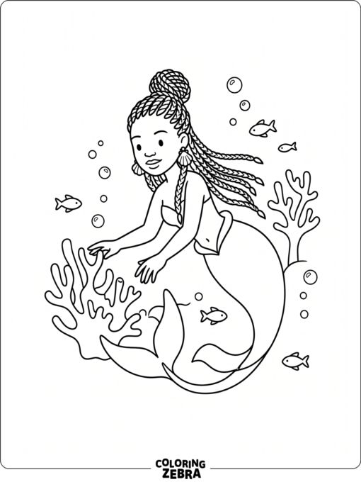 An African mermaid with braids and shell earrings