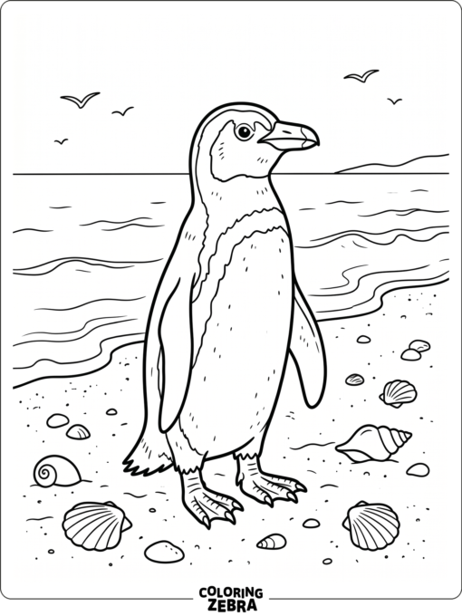 An African penguin standing on a sandy shore