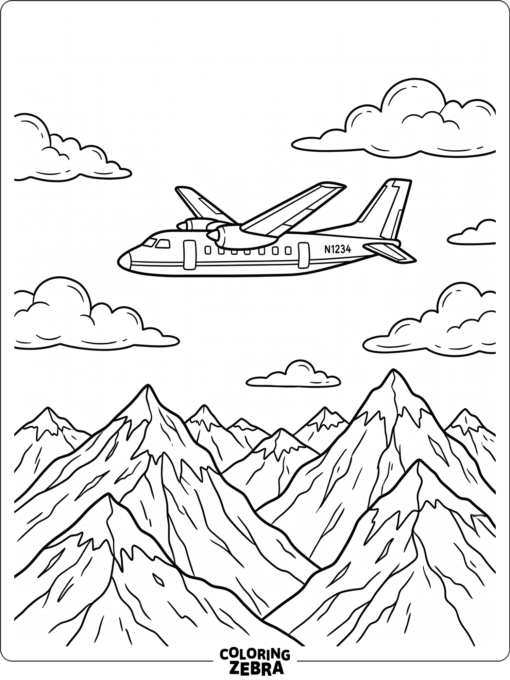 An airplane flying above mountain peaks