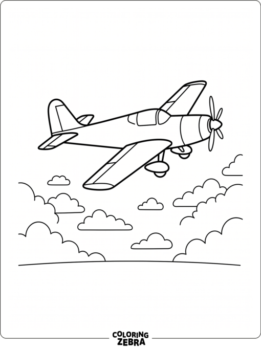 Airplane outline with clouds and horizon