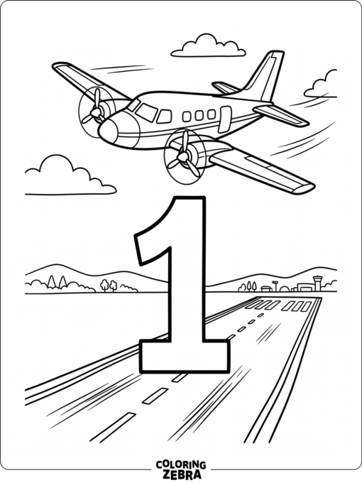 Airplane above a big number 1