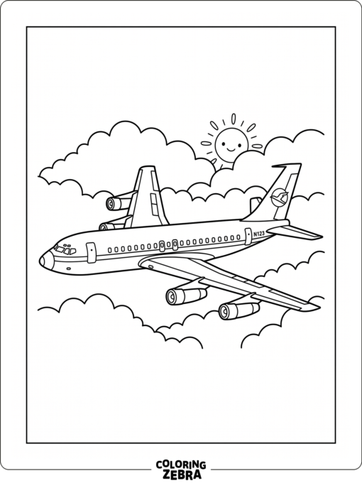 Classic jet airplane with clouds