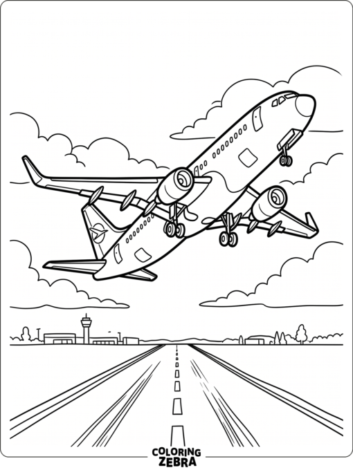 An airplane lifting off from the runway