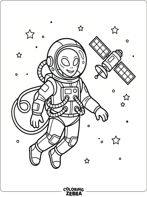 An alien astronaut floating in space