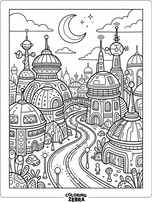 A strange alien city with domed buildings