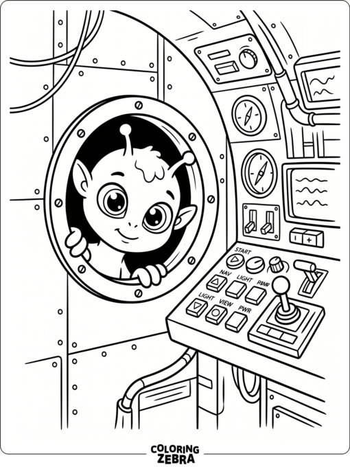 An alien sitting inside a UFO