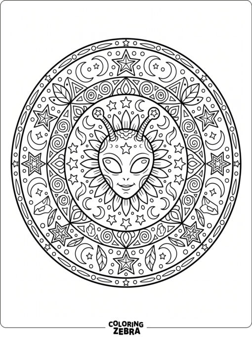 An alien face inside a starry mandala