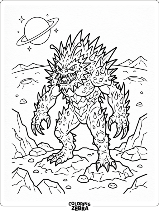 A spiky alien monster on a rocky planet