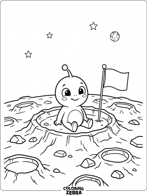 A cute alien sitting on the moon