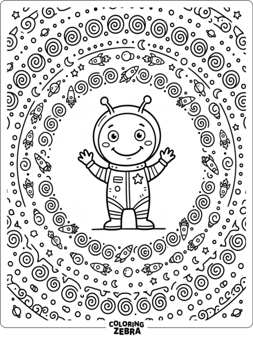 A friendly alien in a repeating space pattern
