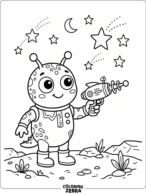 An alien holding a ray gun