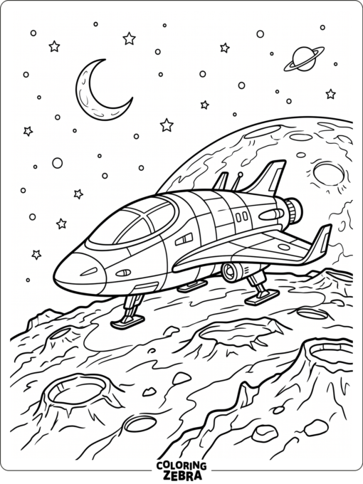 A spaceship resting on a moon with stars nearby