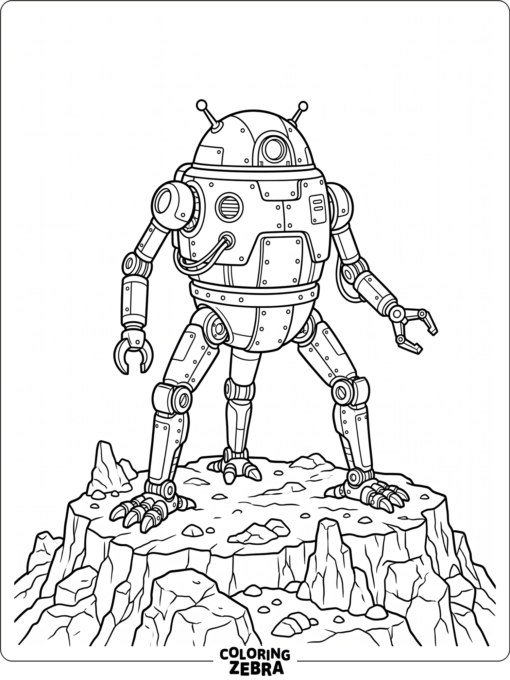 A three-legged alien robot on a rocky outpost