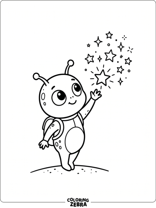 A small alien reaching toward stars