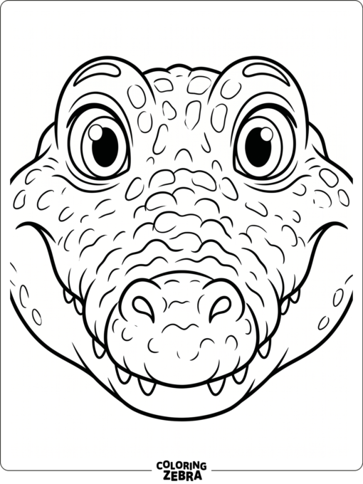 A close-up alligator face with big eyes