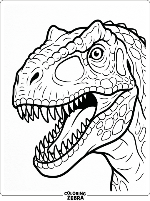 A close-up allosaurus head with sharp teeth