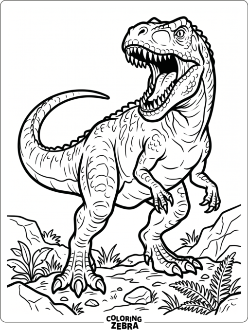 An allosaurus roaring with its mouth wide open