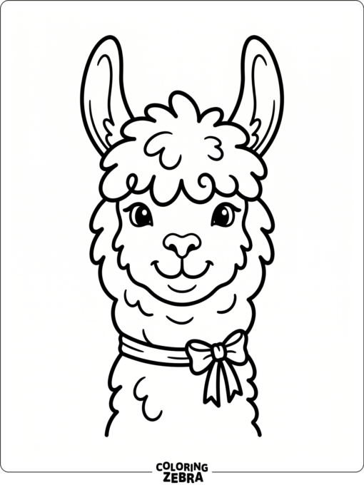 A front-facing alpaca head with long ears