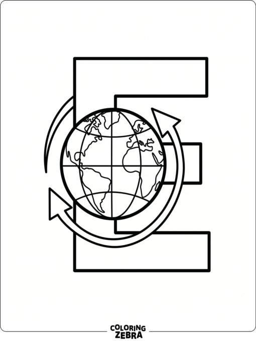 A letter E beside a simple Earth globe