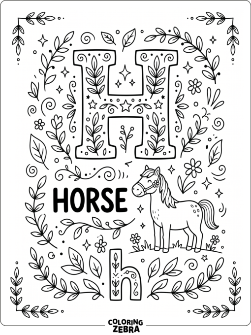 An alphabet H page with simple leaves and accents