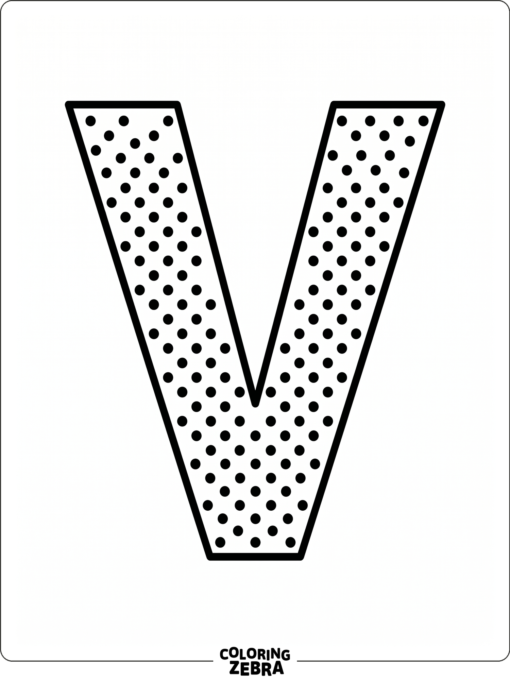 A bold alphabet letter V with dots
